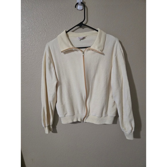 Haymaker Tops - Vintage Rare Haymaker Cream Terry Cloth Full Zip Track Sweatshirt Cotton Medium